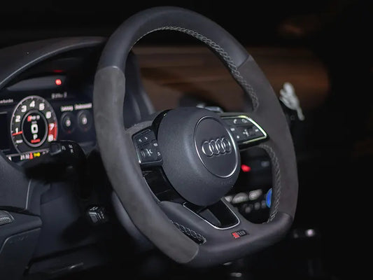 Audi Flat Bottom Leather Steering Wheel in Full Black Color