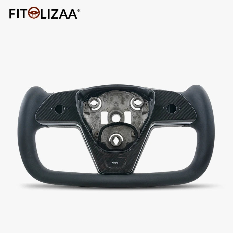 Nappa Leather Steering Wheel for Tesla Model 3 2017-2023 Model Y 2019+ Carbon Trim & Side -1