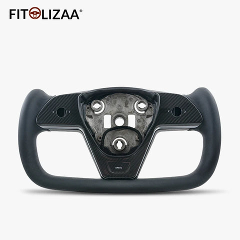Nappa Leather Steering Wheel for Tesla Model 3 2017-2023 Model Y 2019+ Carbon Trim & Side -1