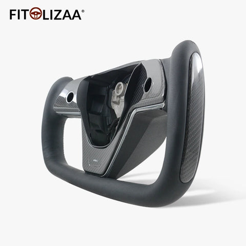 Nappa Leather Steering Wheel for Tesla Model 3 2017-2023 Model Y 2019+ Carbon Trim & Side -3